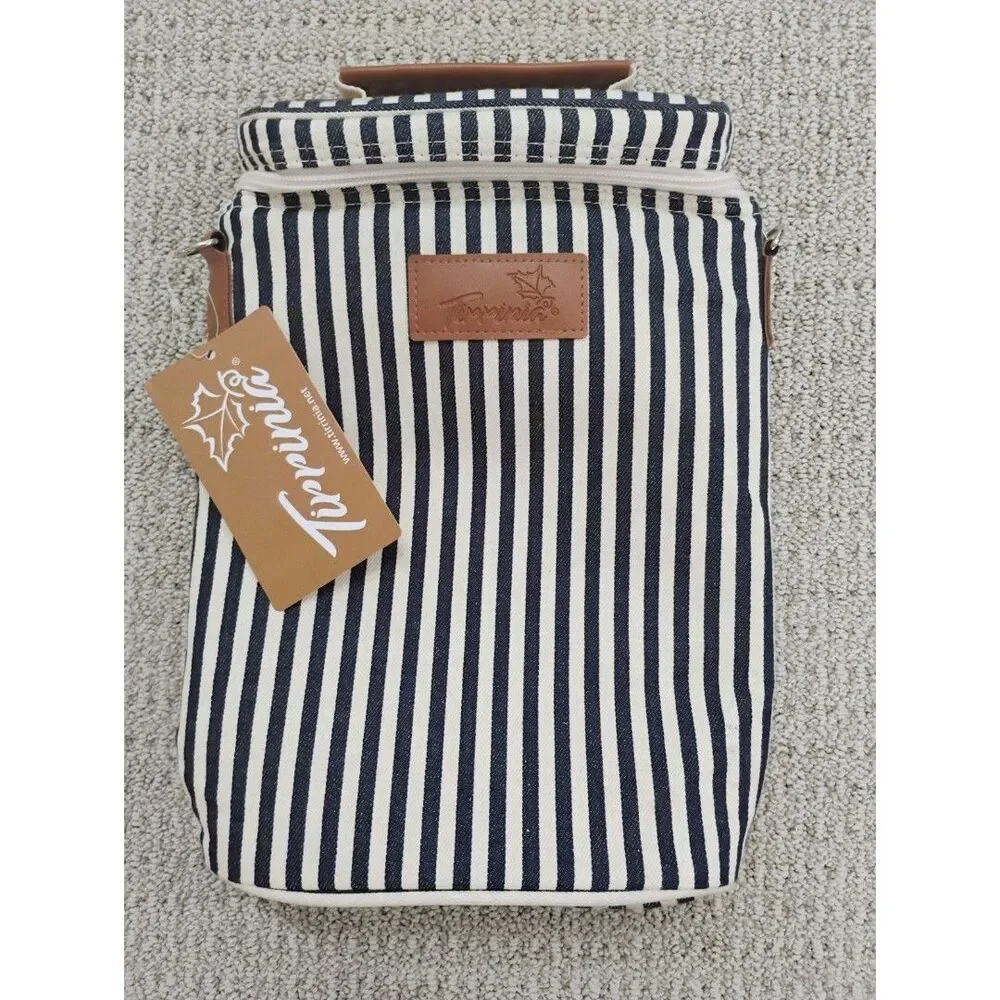 New 2 Bottle Insulated Wine Bag Navy Stripes Tirrinia